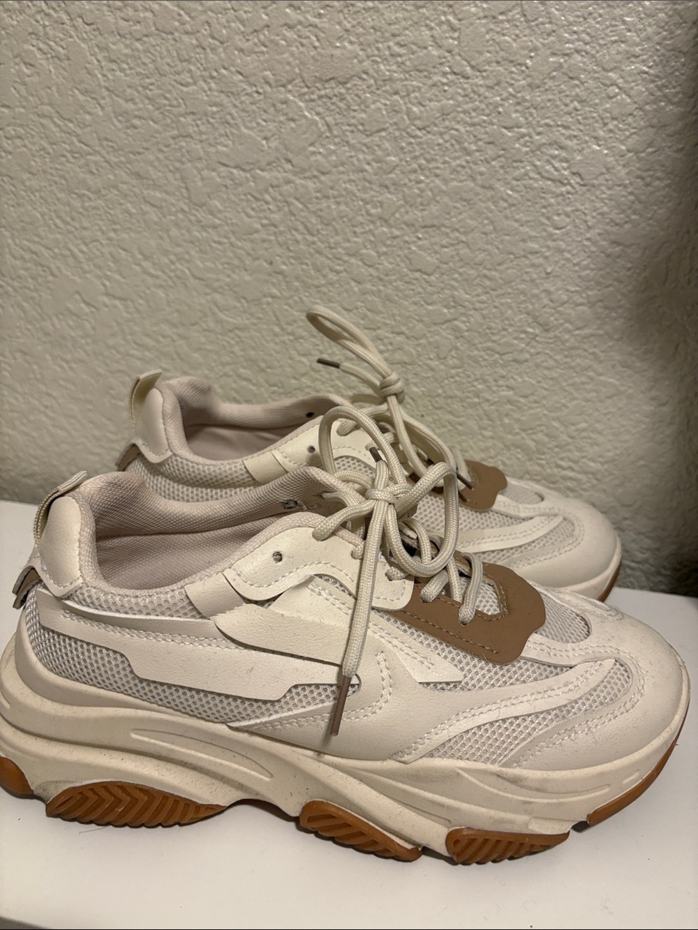 Wild Diva Cream and Tan Platform Sneakers